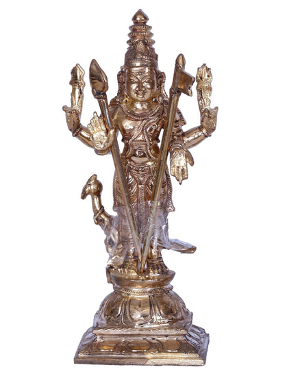 7" Lord Karttikeya with Devasena & Valli | Madhuchista Vidhana (Lost-Wax) | Panchaloha Bronze from Swamimalai