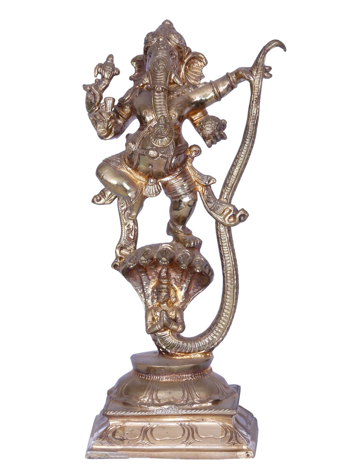 9" Dancing Lord Ganesha on Snake | Madhuchista Vidhana (Lost-Wax) | Panchaloha Bronze from Swamimalai