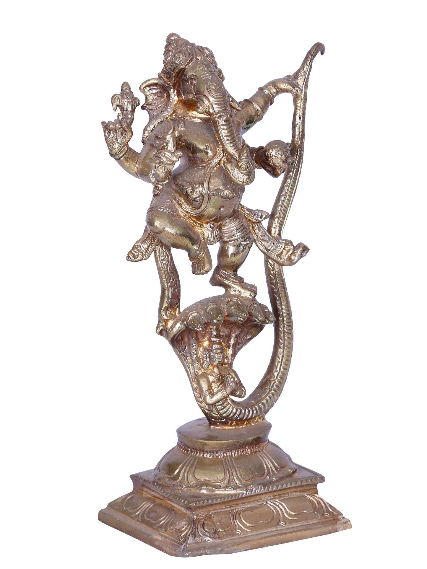 9" Dancing Lord Ganesha on Snake | Madhuchista Vidhana (Lost-Wax) | Panchaloha Bronze from Swamimalai