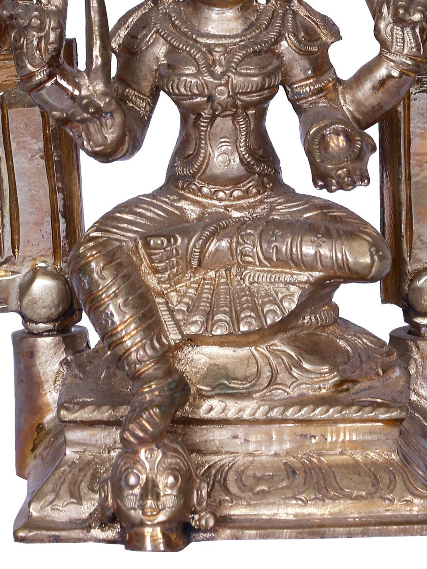 6" Devi Mariamman Seated on Kirtimukha Throne | Madhuchista Vidhana (Lost-Wax) | Panchaloha Bronze from Swamimalai