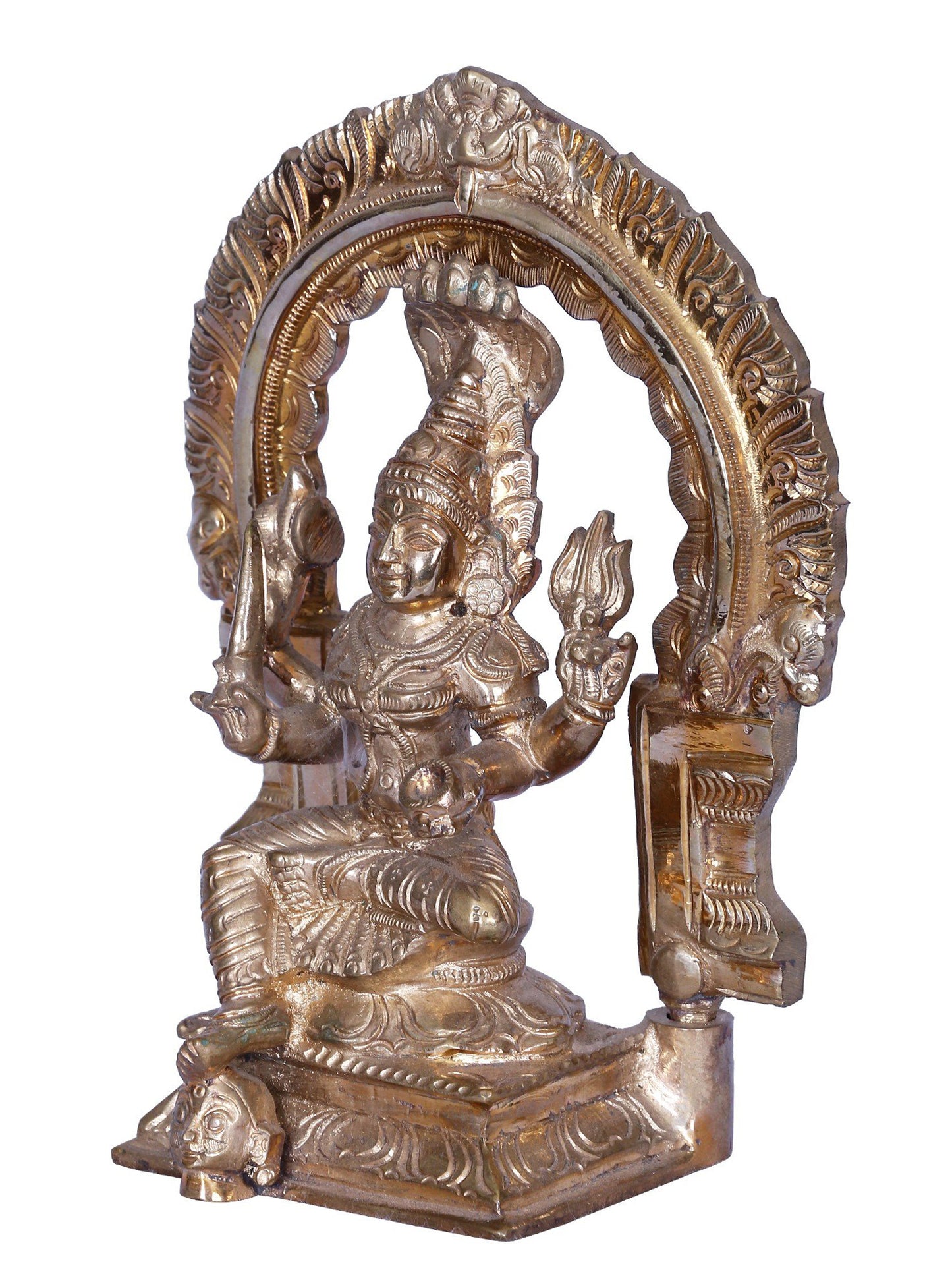 6" Devi Mariamman Seated on Kirtimukha Throne | Madhuchista Vidhana (Lost-Wax) | Panchaloha Bronze from Swamimalai