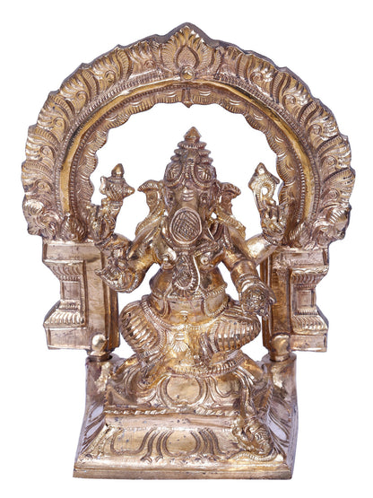 7" Lord Ganesha Seated on Throne | Madhuchista Vidhana (Lost-Wax) | Panchaloha Bronze from Swamimalai