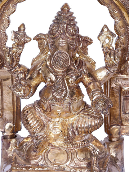 7" Lord Ganesha Seated on Throne | Madhuchista Vidhana (Lost-Wax) | Panchaloha Bronze from Swamimalai