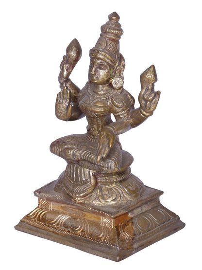 5" Sitting Goddess Lakshmi Statue | Madhuchista Vidhana (Lost-Wax) | Panchaloha Bronze from Swamimalai