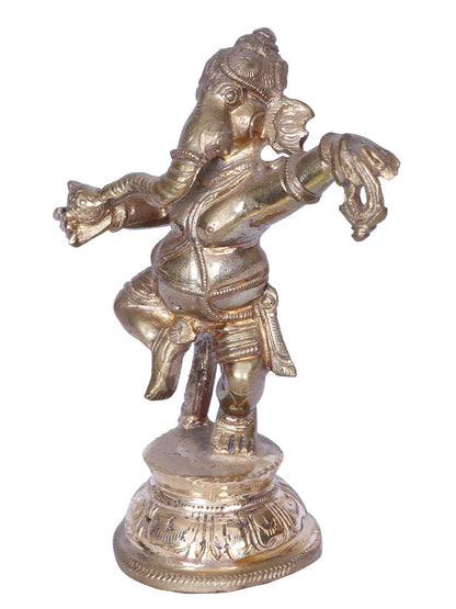 5" Dancing Ganesha Panchaloha Bronze Idol from Swamimalai | Madhuchista Vidhana (Lost-Wax)