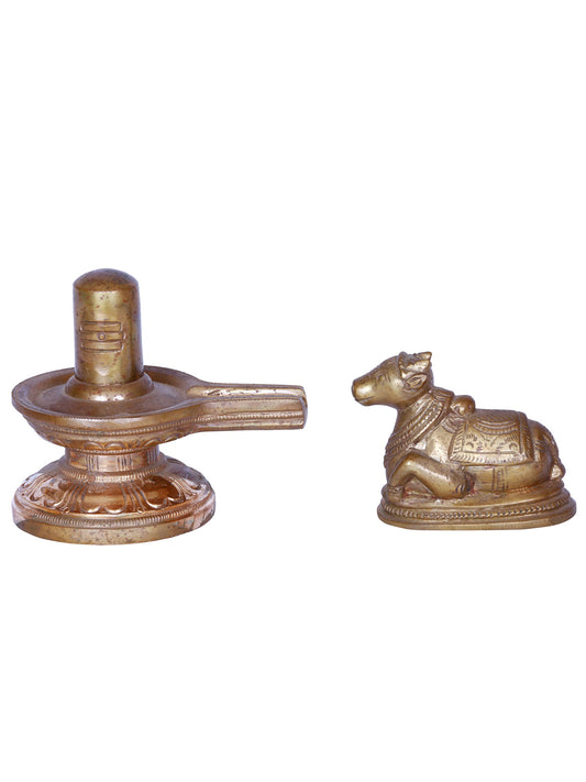 5" Shivalinga - Nandi Set | Madhuchista Vidhana (Lost-Wax) | Panchaloha Bronze from Swamimalai