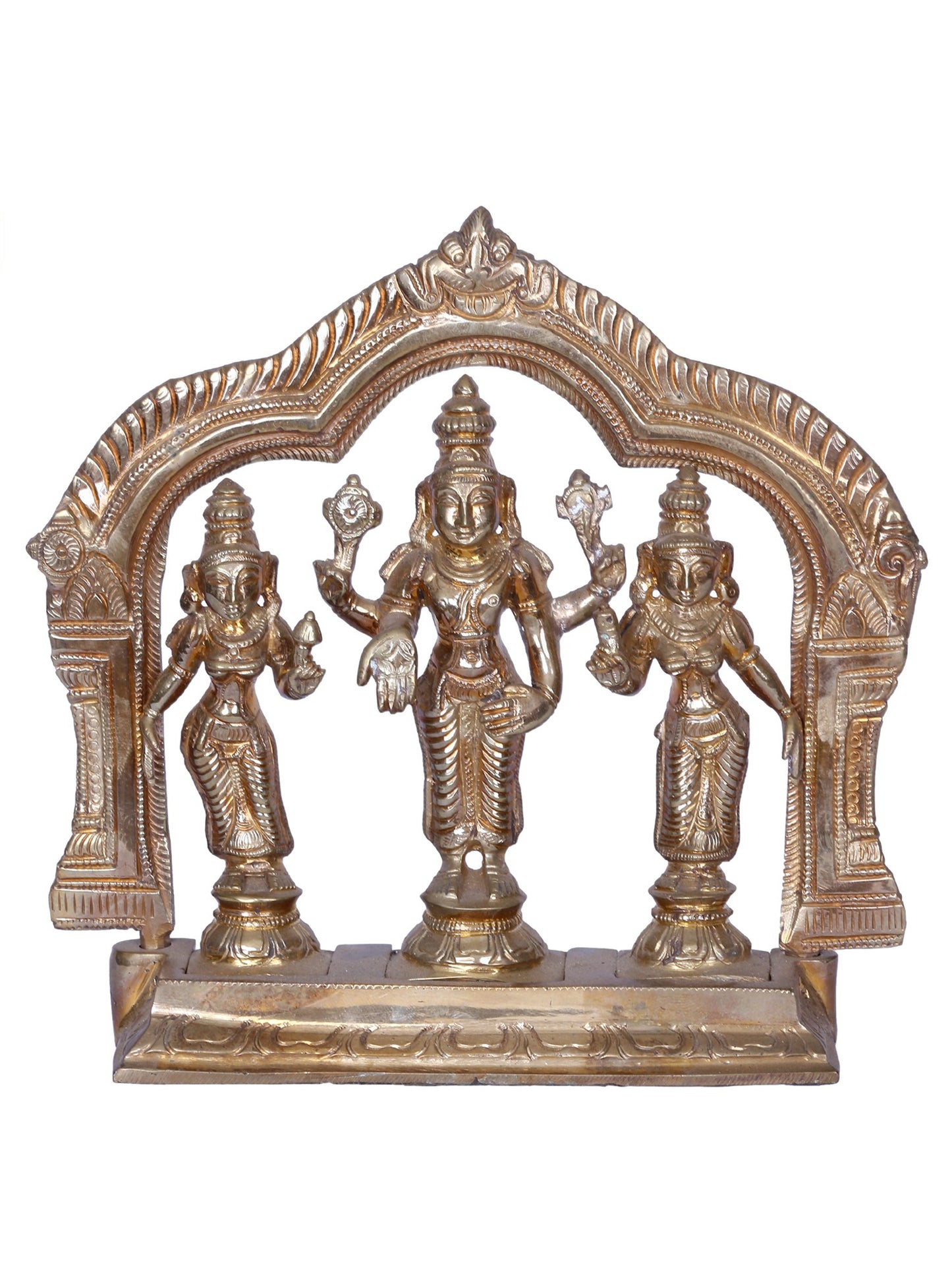 7" Lord Vishnu with Sridevi & Bhudevi | Madhuchista Vidhana (Lost-Wax) | Panchaloha Bronze from Swamimalai