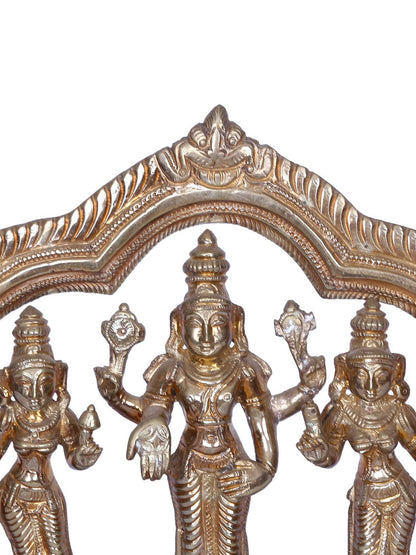 7" Lord Vishnu with Sridevi & Bhudevi | Madhuchista Vidhana (Lost-Wax) | Panchaloha Bronze from Swamimalai