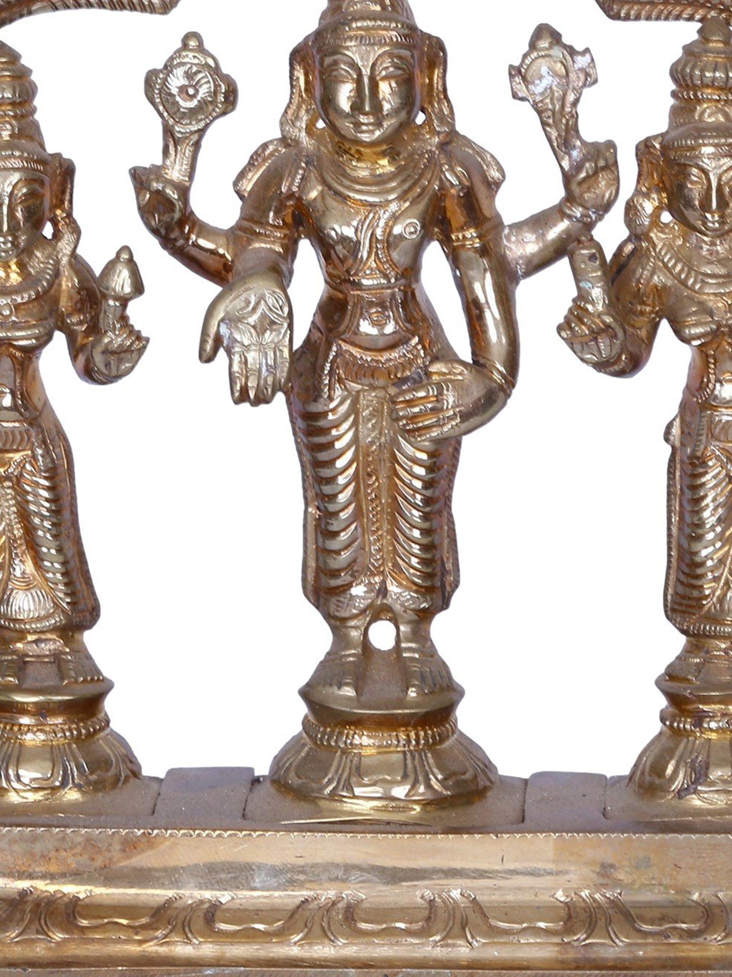 7" Lord Vishnu with Sridevi & Bhudevi | Madhuchista Vidhana (Lost-Wax) | Panchaloha Bronze from Swamimalai