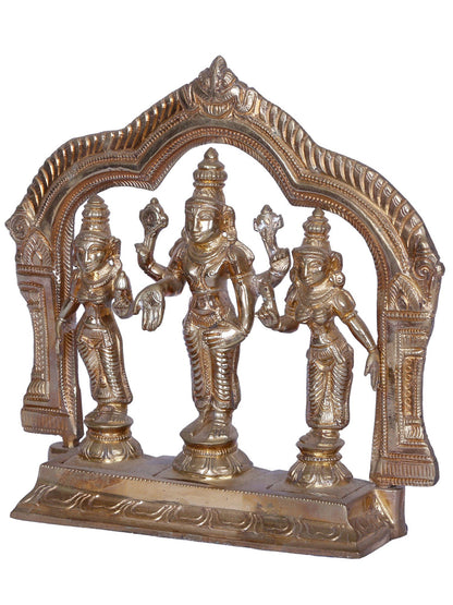 7" Lord Vishnu with Sridevi & Bhudevi | Madhuchista Vidhana (Lost-Wax) | Panchaloha Bronze from Swamimalai