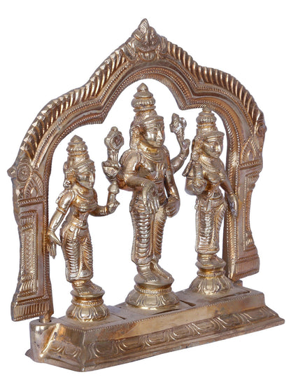 7" Lord Vishnu with Sridevi & Bhudevi | Madhuchista Vidhana (Lost-Wax) | Panchaloha Bronze from Swamimalai