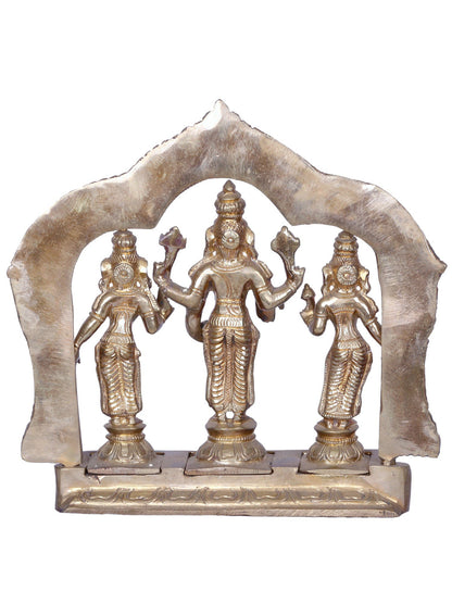 7" Lord Vishnu with Sridevi & Bhudevi | Madhuchista Vidhana (Lost-Wax) | Panchaloha Bronze from Swamimalai