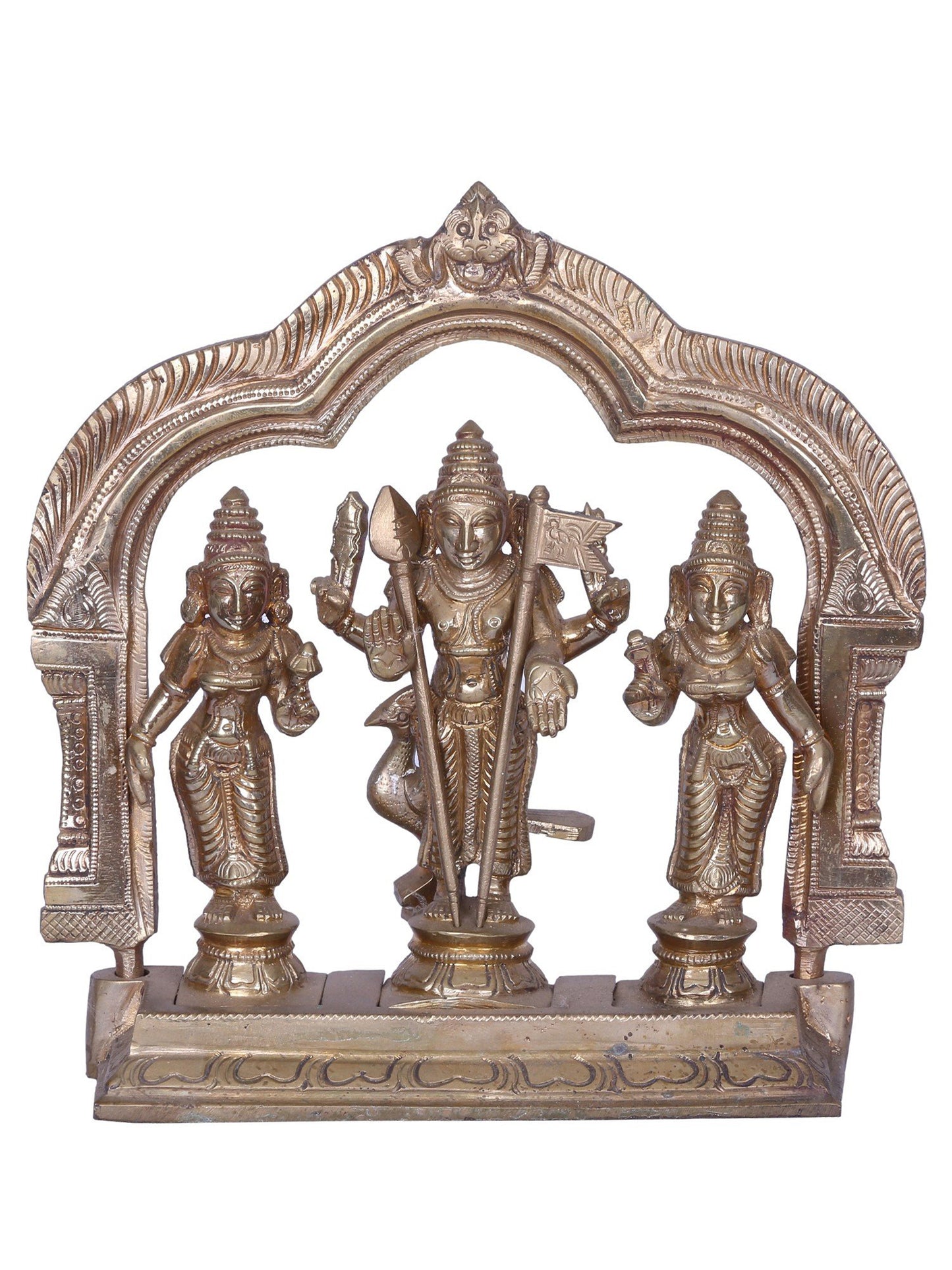 7" Lord Murugan with Devasena and Valli | Madhuchista Vidhana (Lost-Wax) | Panchaloha Bronze from Swamimalai