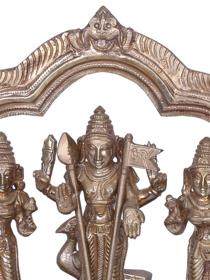 7" Lord Murugan with Devasena and Valli | Madhuchista Vidhana (Lost-Wax) | Panchaloha Bronze from Swamimalai