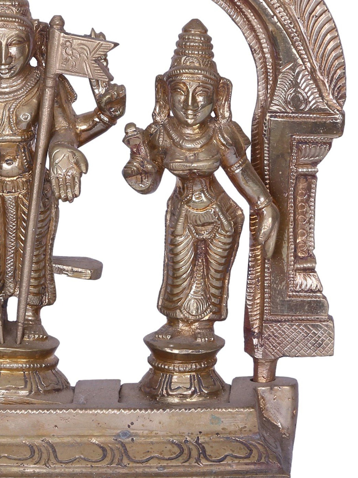 7" Lord Murugan with Devasena and Valli | Madhuchista Vidhana (Lost-Wax) | Panchaloha Bronze from Swamimalai