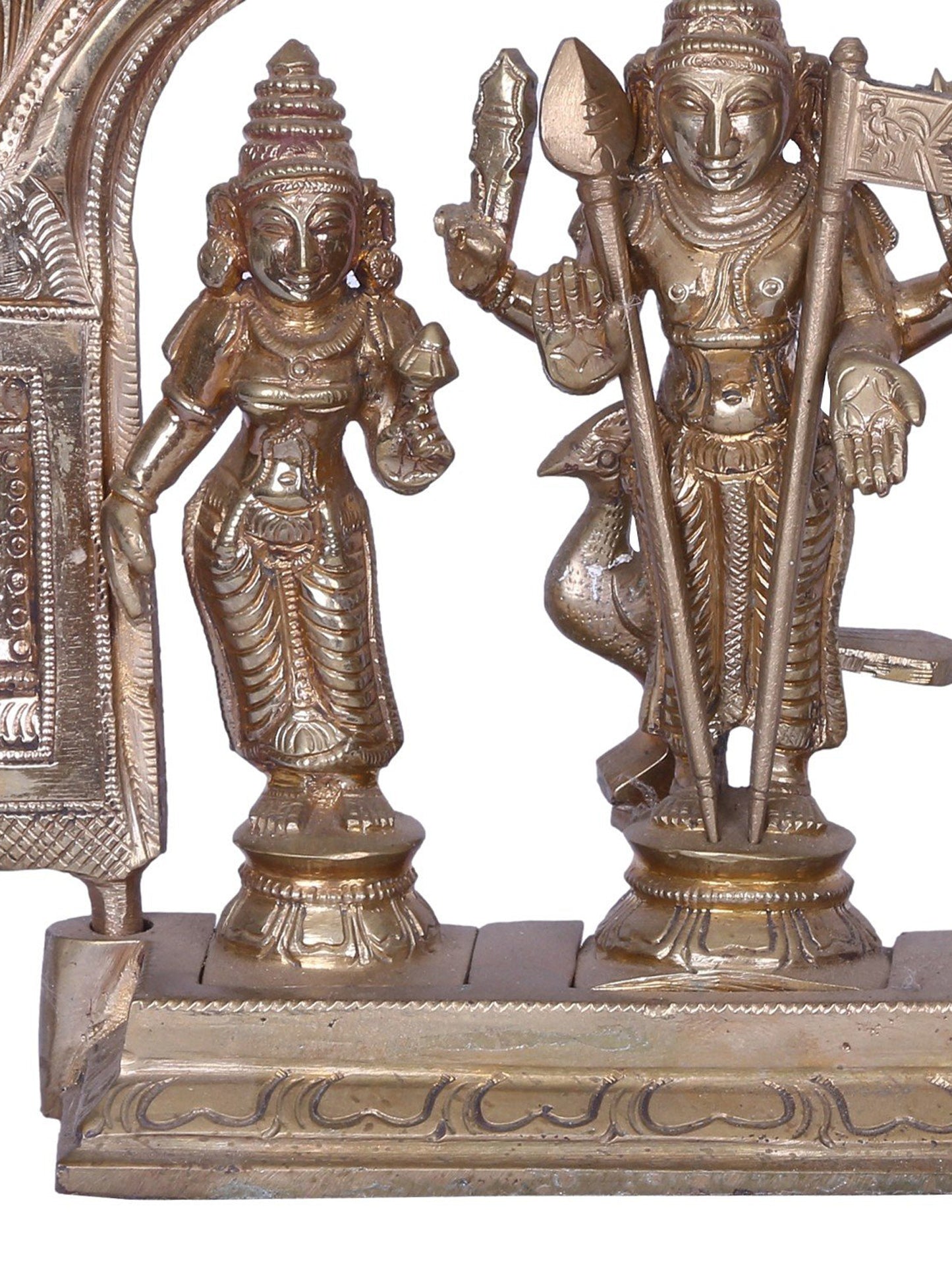 7" Lord Murugan with Devasena and Valli | Madhuchista Vidhana (Lost-Wax) | Panchaloha Bronze from Swamimalai