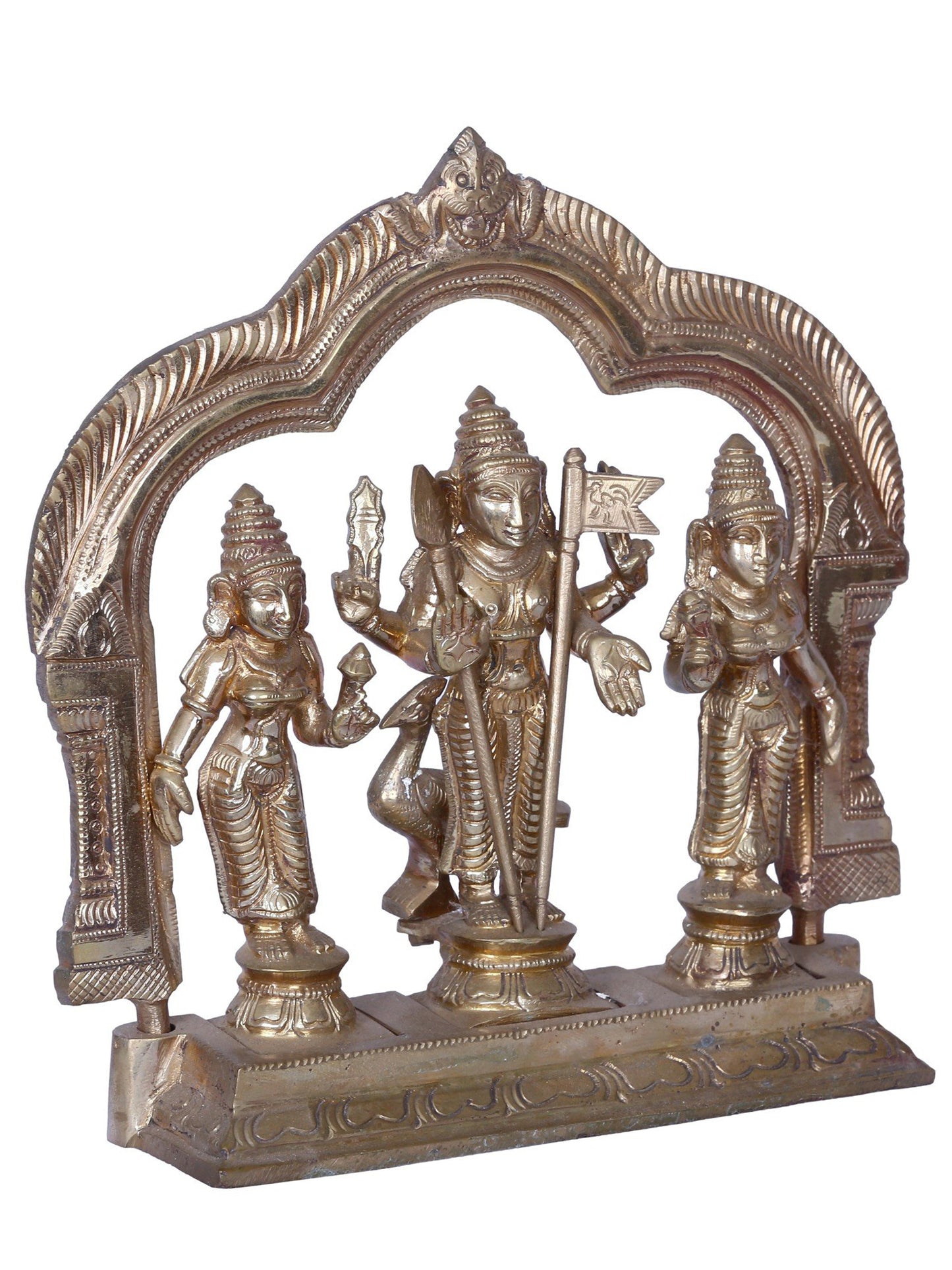 7" Lord Murugan with Devasena and Valli | Madhuchista Vidhana (Lost-Wax) | Panchaloha Bronze from Swamimalai