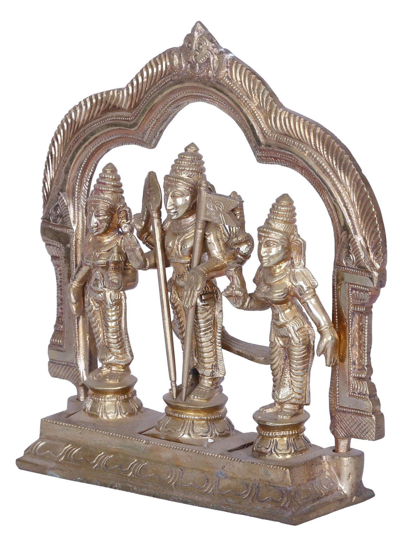 7" Lord Murugan with Devasena and Valli | Madhuchista Vidhana (Lost-Wax) | Panchaloha Bronze from Swamimalai