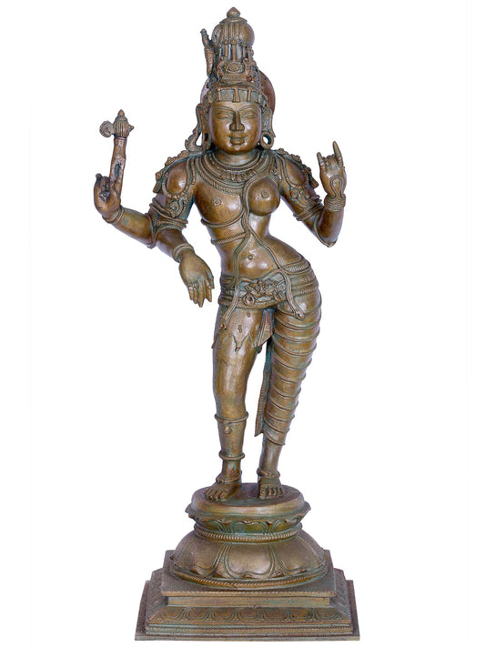 24" Standing Lord Ardhanarishvara Statue | Madhuchista Vidhana (Lost-Wax) | Panchaloha Bronze from Swamimalai