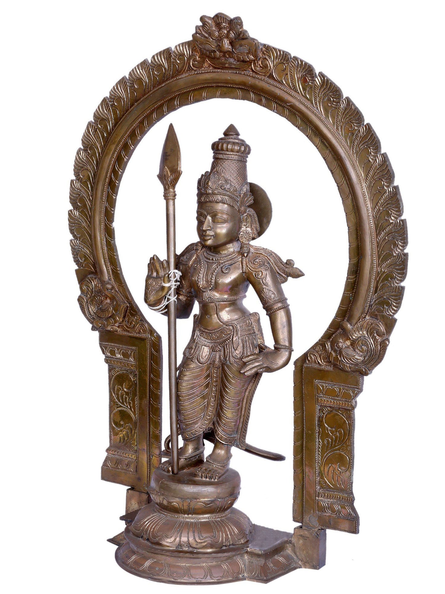 30" Standing Lord Karttikeya Panchaloha Bronze Statue with Kirtimukha Throne