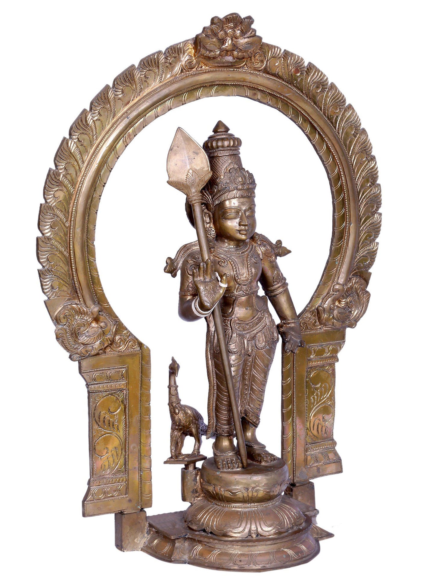 30" Standing Lord Karttikeya Panchaloha Bronze Statue with Kirtimukha Throne