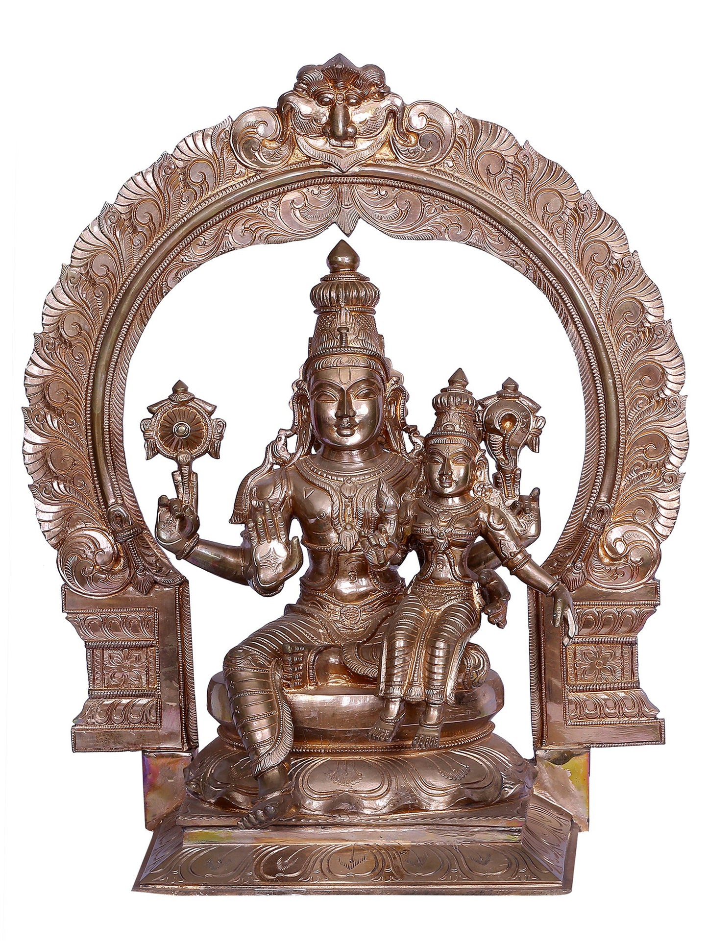 21" Lord Vishnu Panchaloha Bronze Statue Seated on Throne with Goddess Lakshmi