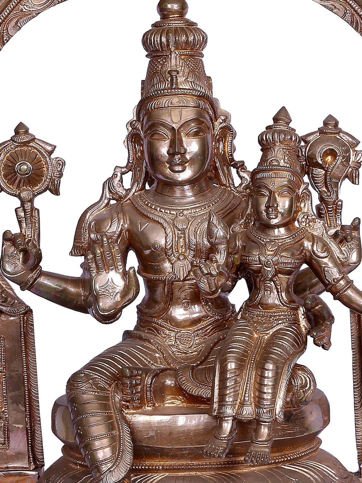 21" Lord Vishnu Panchaloha Bronze Statue Seated on Throne with Goddess Lakshmi