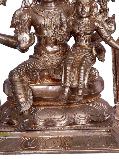 21" Lord Vishnu Panchaloha Bronze Statue Seated on Throne with Goddess Lakshmi