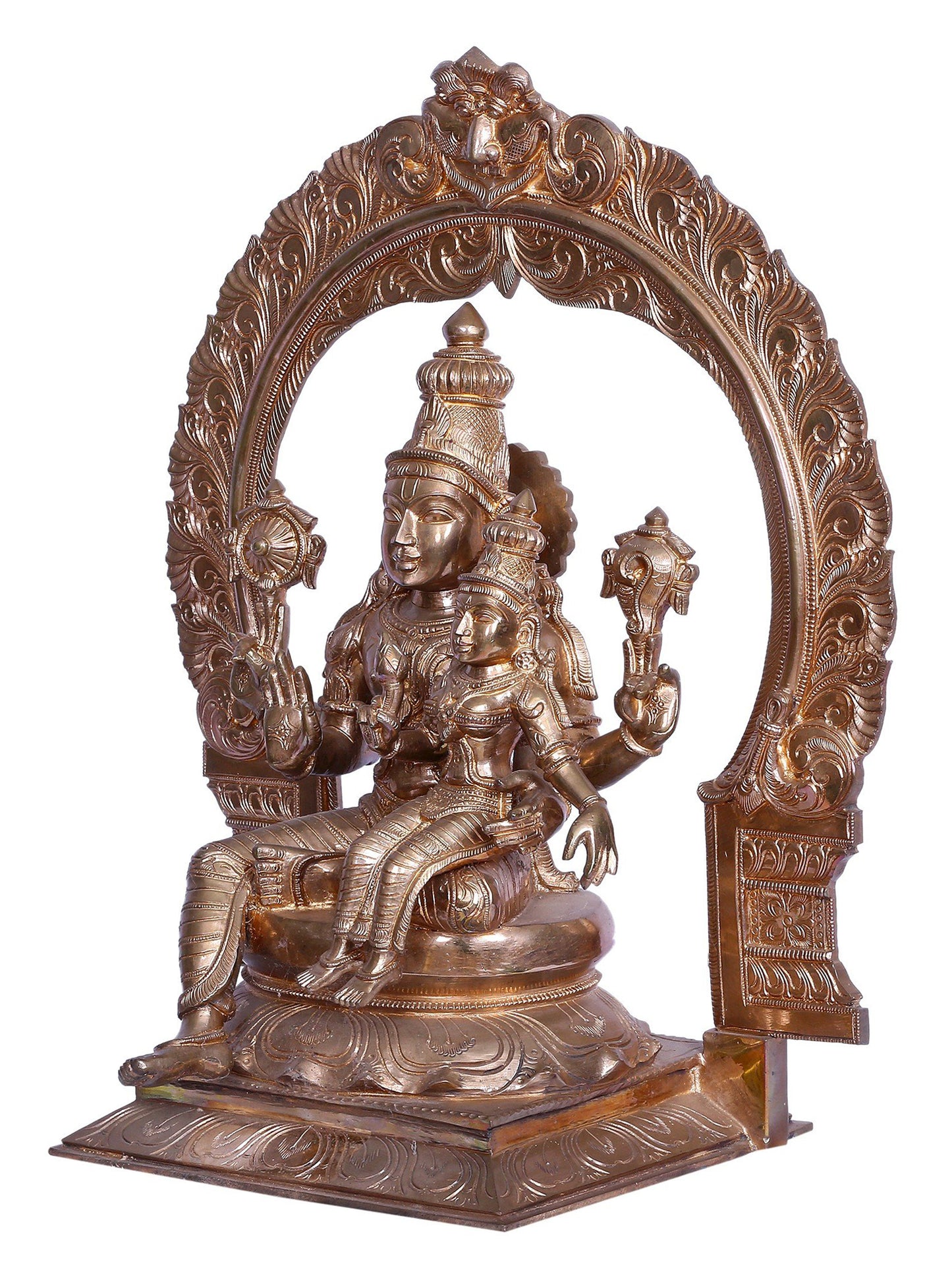 21" Lord Vishnu Panchaloha Bronze Statue Seated on Throne with Goddess Lakshmi