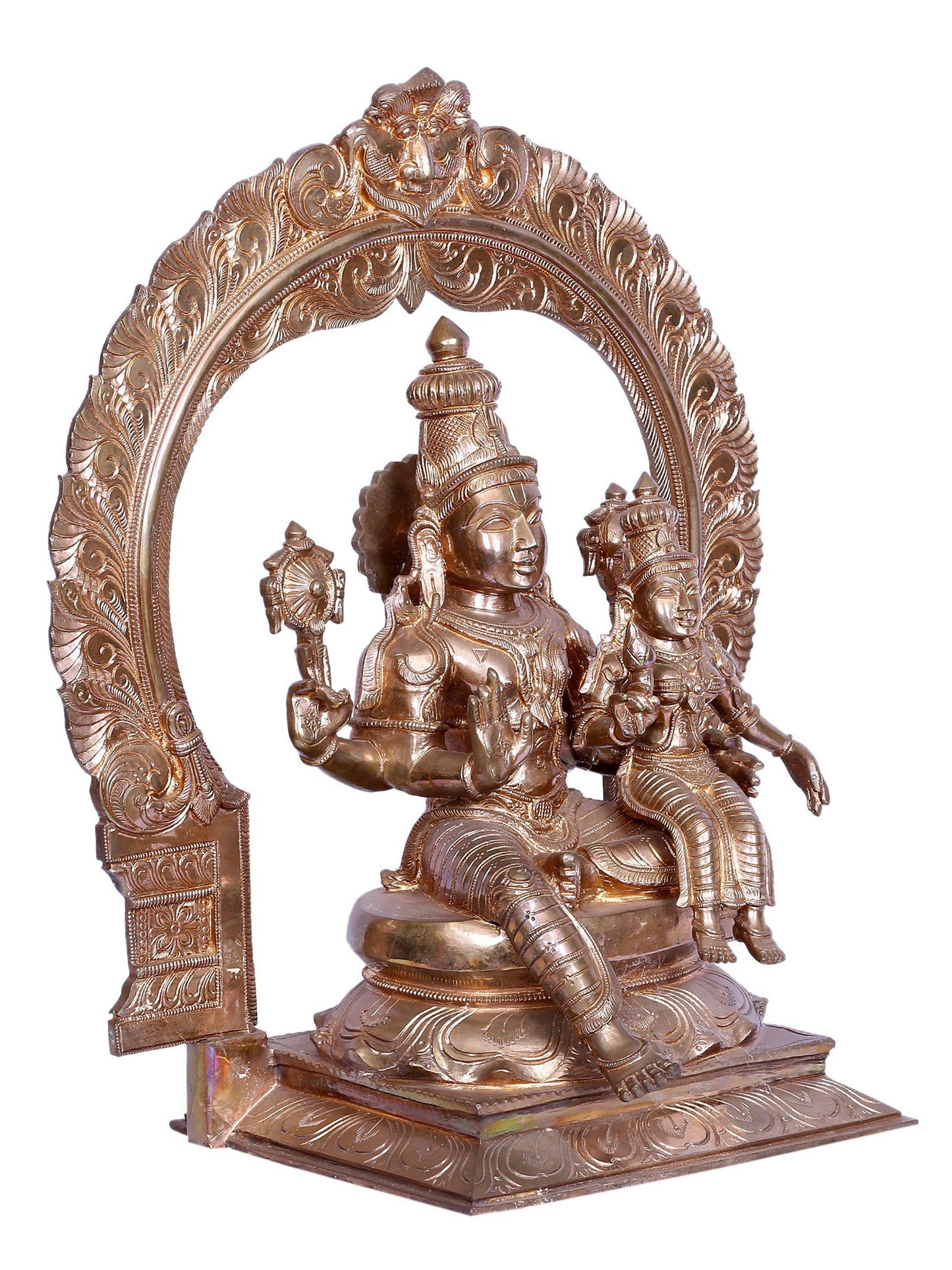 21" Lord Vishnu Panchaloha Bronze Statue Seated on Throne with Goddess Lakshmi