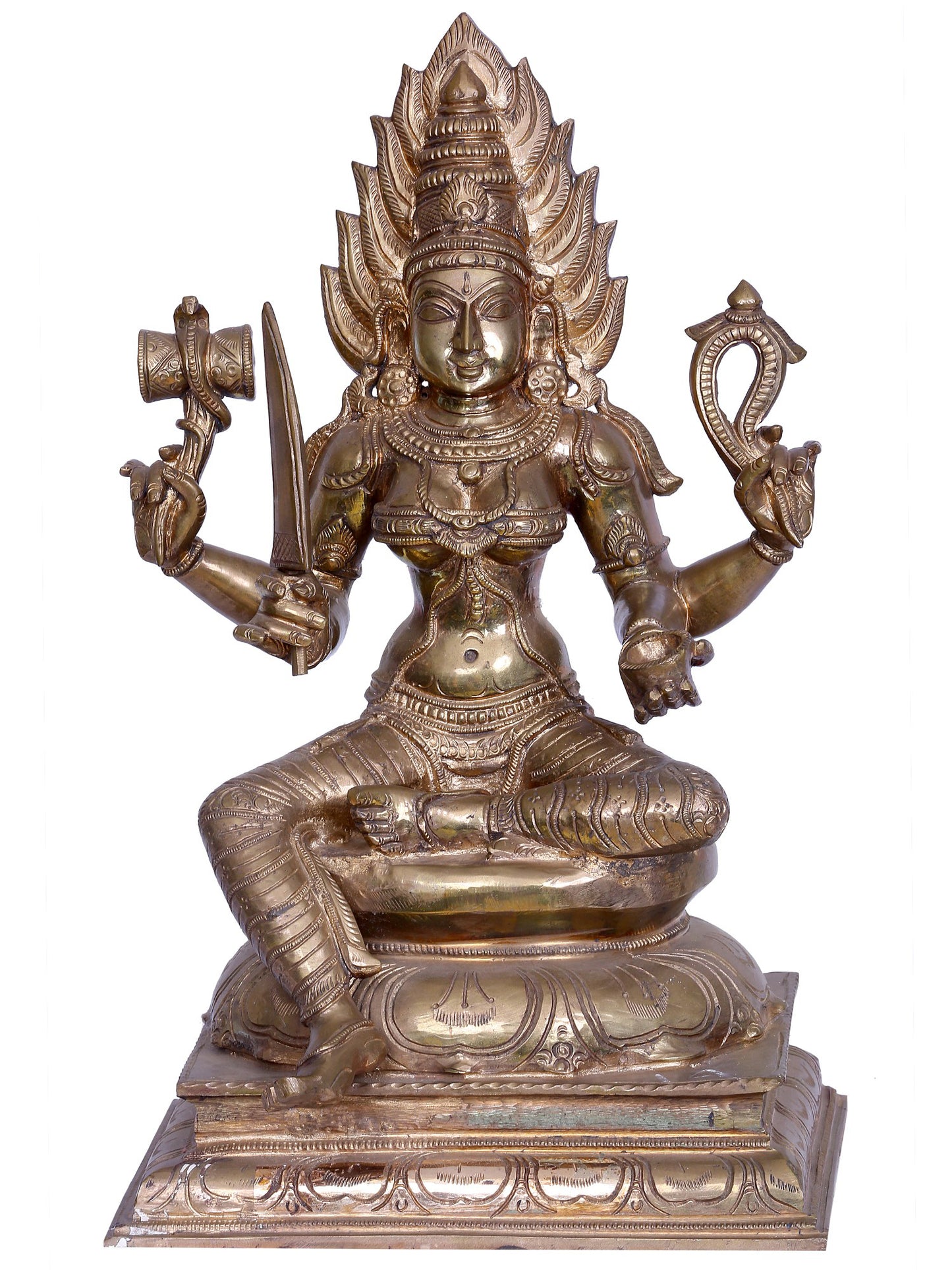 18" Goddess Mariamman (South Indian Goddess Durga) | Madhuchista Vidhana (Lost-Wax) | Panchaloha Bronze from Swamimalai