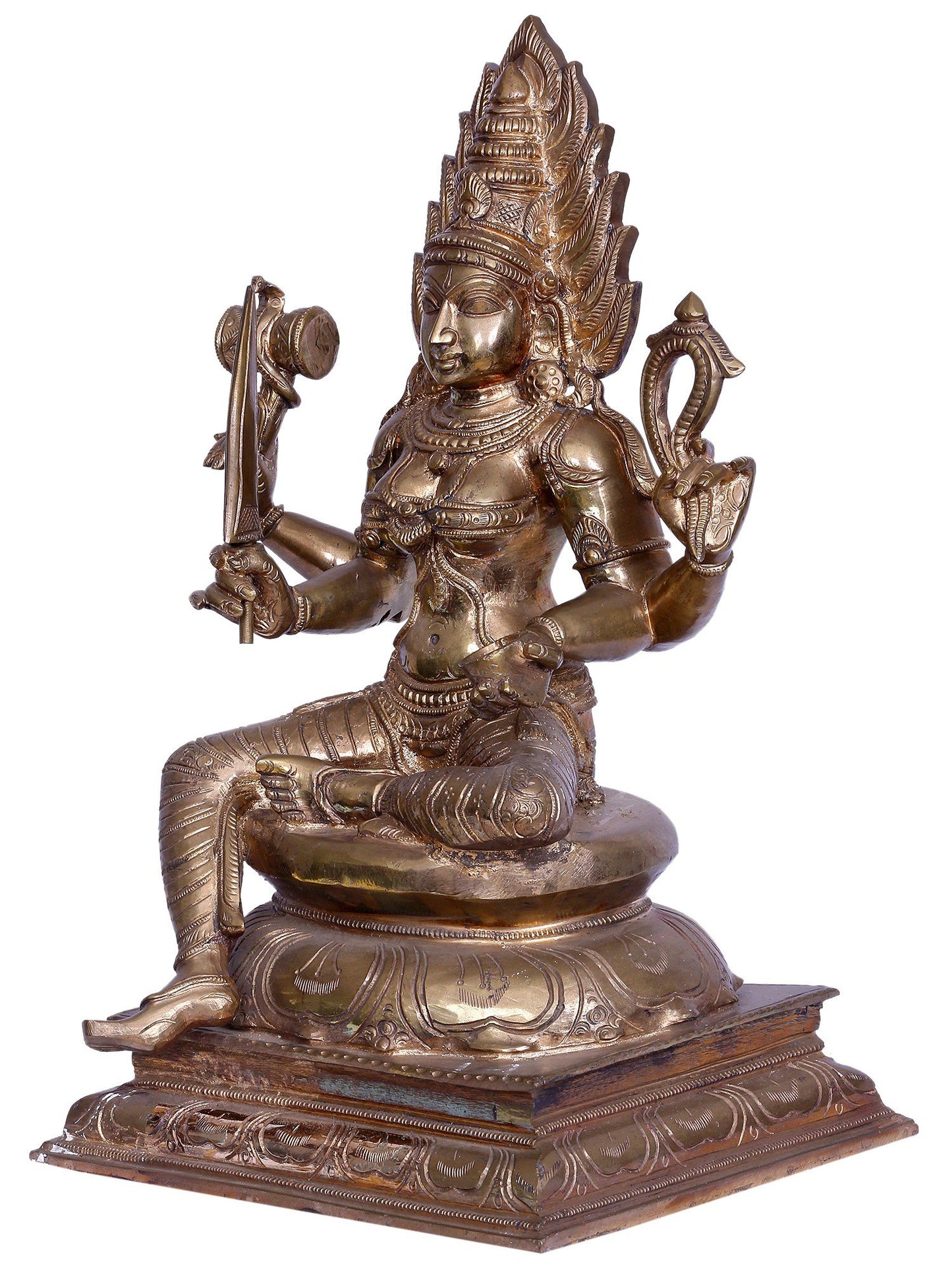 18" Goddess Mariamman (South Indian Goddess Durga) | Madhuchista Vidhana (Lost-Wax) | Panchaloha Bronze from Swamimalai