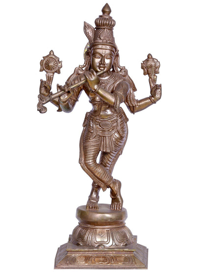 19" Lord Venugopal (Krishna) Playing Flute | Madhuchista Vidhana (Lost-Wax) | Panchaloha Bronze from Swamimalai