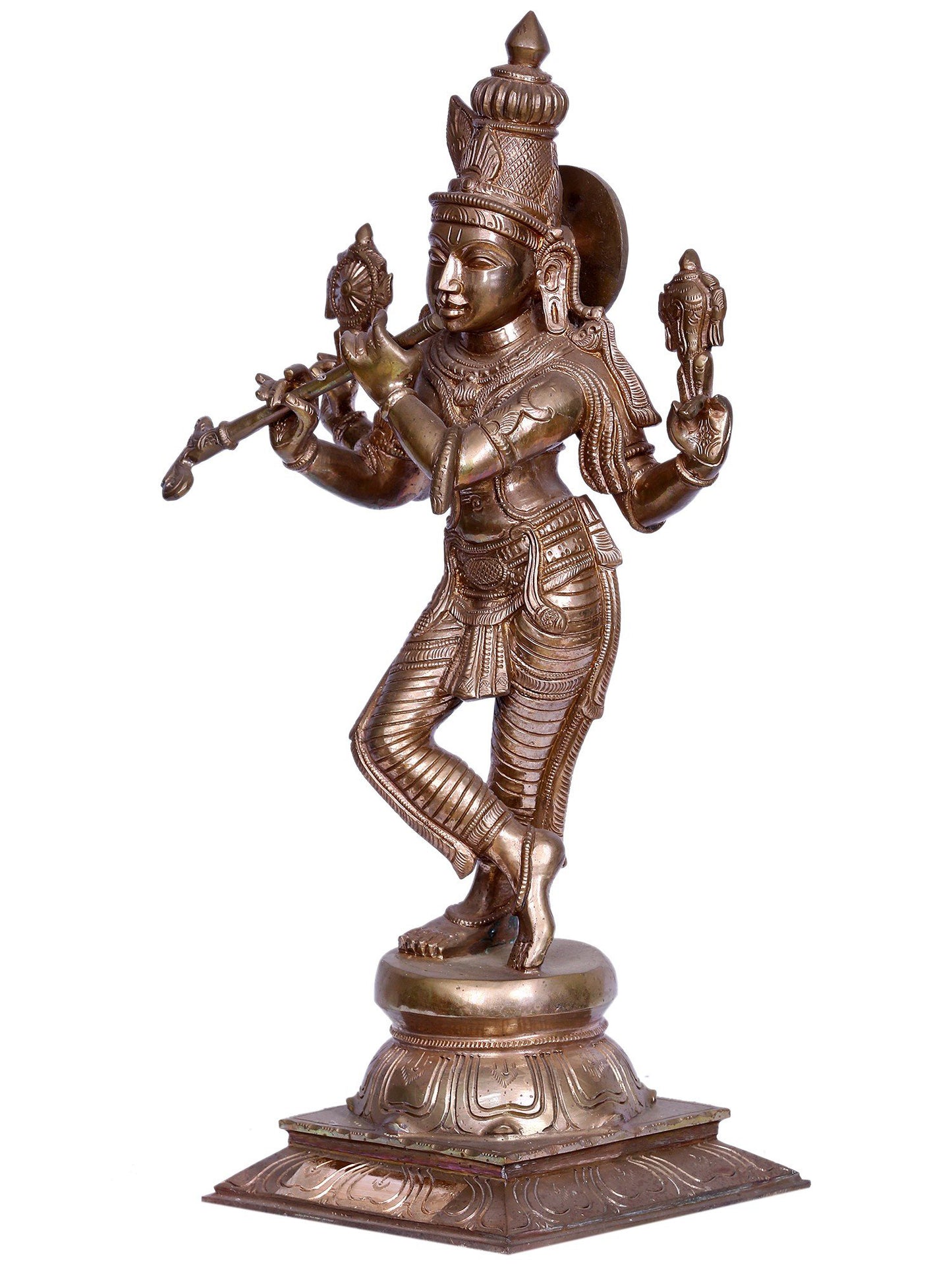 19" Lord Venugopal (Krishna) Playing Flute | Madhuchista Vidhana (Lost-Wax) | Panchaloha Bronze from Swamimalai