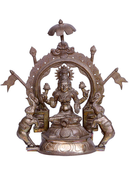 12" Goddess Gajalakshmi with Kirtimukha Throne | Madhuchista Vidhana (Lost-Wax) | Panchaloha Bronze from Swamimalai