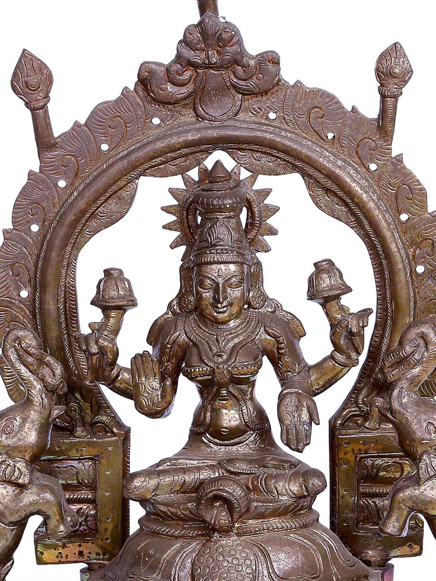 12" Goddess Gajalakshmi with Kirtimukha Throne | Madhuchista Vidhana (Lost-Wax) | Panchaloha Bronze from Swamimalai