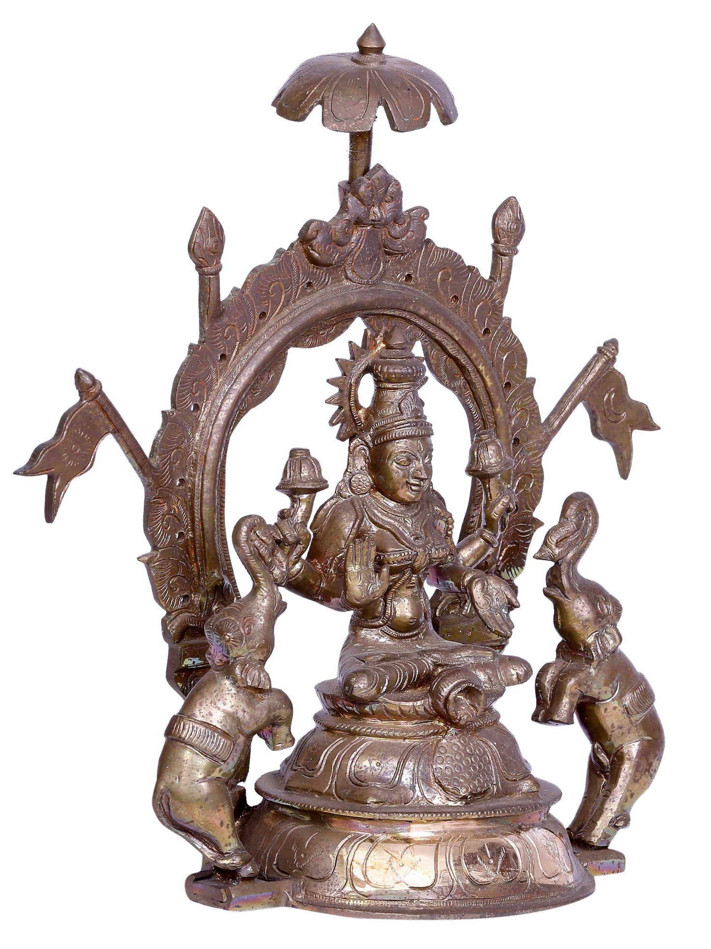 12" Goddess Gajalakshmi with Kirtimukha Throne | Madhuchista Vidhana (Lost-Wax) | Panchaloha Bronze from Swamimalai