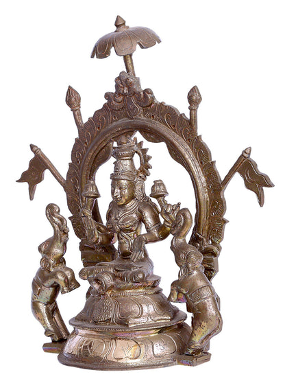 12" Goddess Gajalakshmi with Kirtimukha Throne | Madhuchista Vidhana (Lost-Wax) | Panchaloha Bronze from Swamimalai