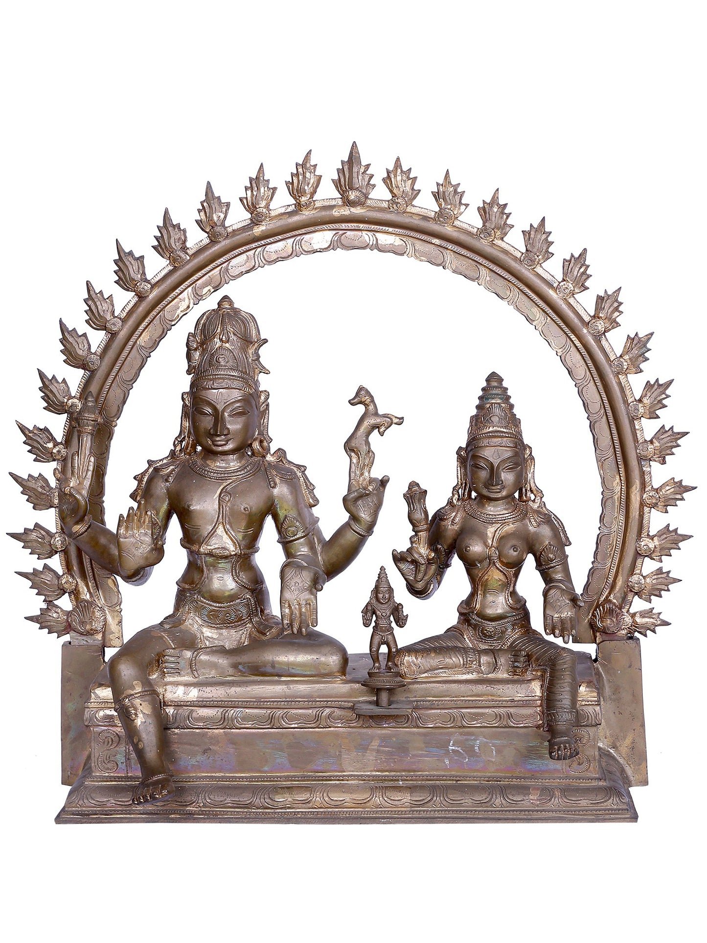 22" Lord Shiva Devi Parvati with Kartikeya | Handmade | Madhuchista Vidhana (Lost-Wax) | Panchaloha Bronze from Swamimalai