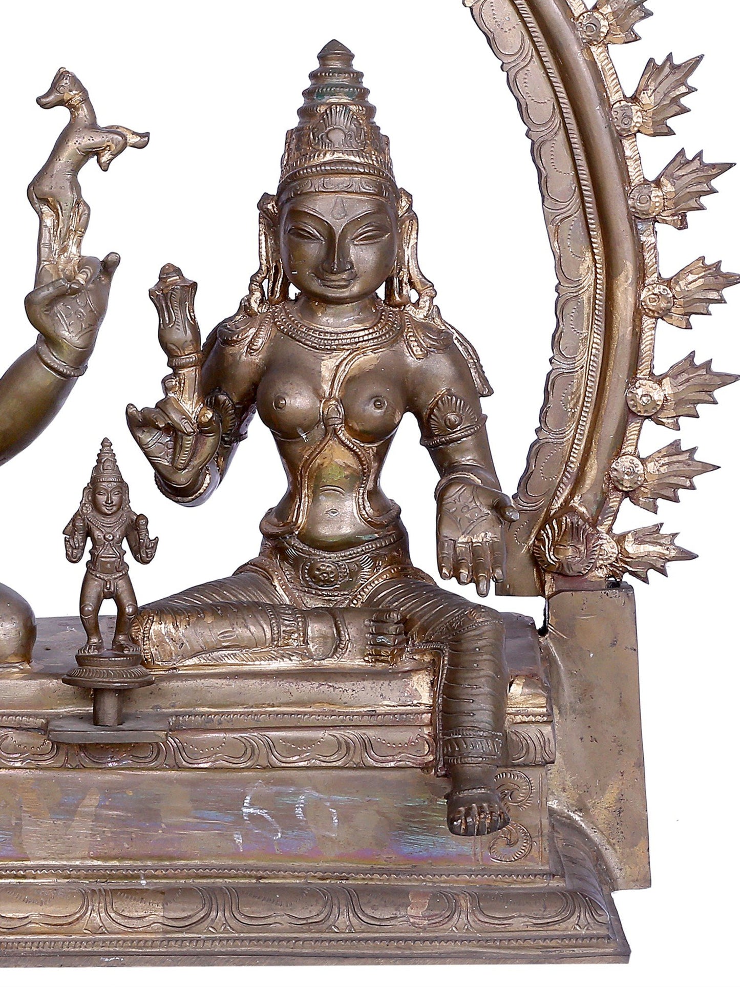 22" Lord Shiva Devi Parvati with Kartikeya | Handmade | Madhuchista Vidhana (Lost-Wax) | Panchaloha Bronze from Swamimalai