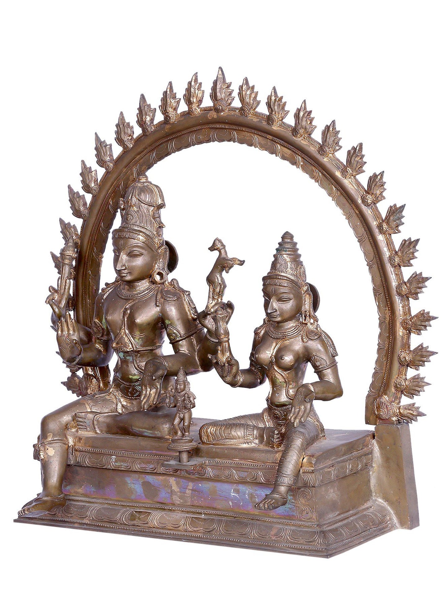 22" Lord Shiva Devi Parvati with Kartikeya | Handmade | Madhuchista Vidhana (Lost-Wax) | Panchaloha Bronze from Swamimalai