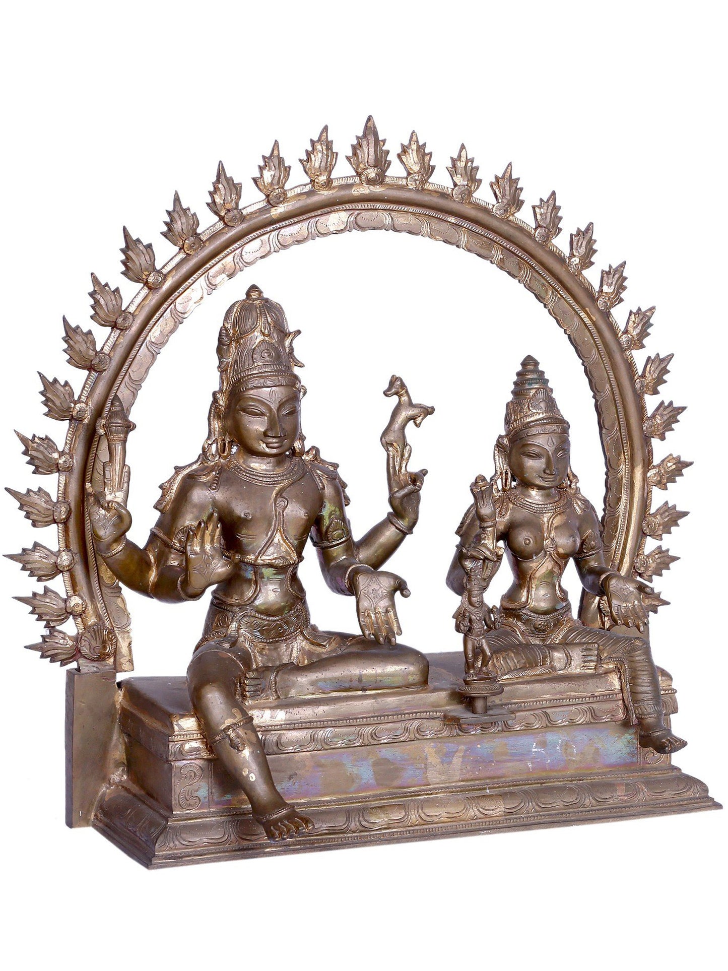 22" Lord Shiva Devi Parvati with Kartikeya | Handmade | Madhuchista Vidhana (Lost-Wax) | Panchaloha Bronze from Swamimalai