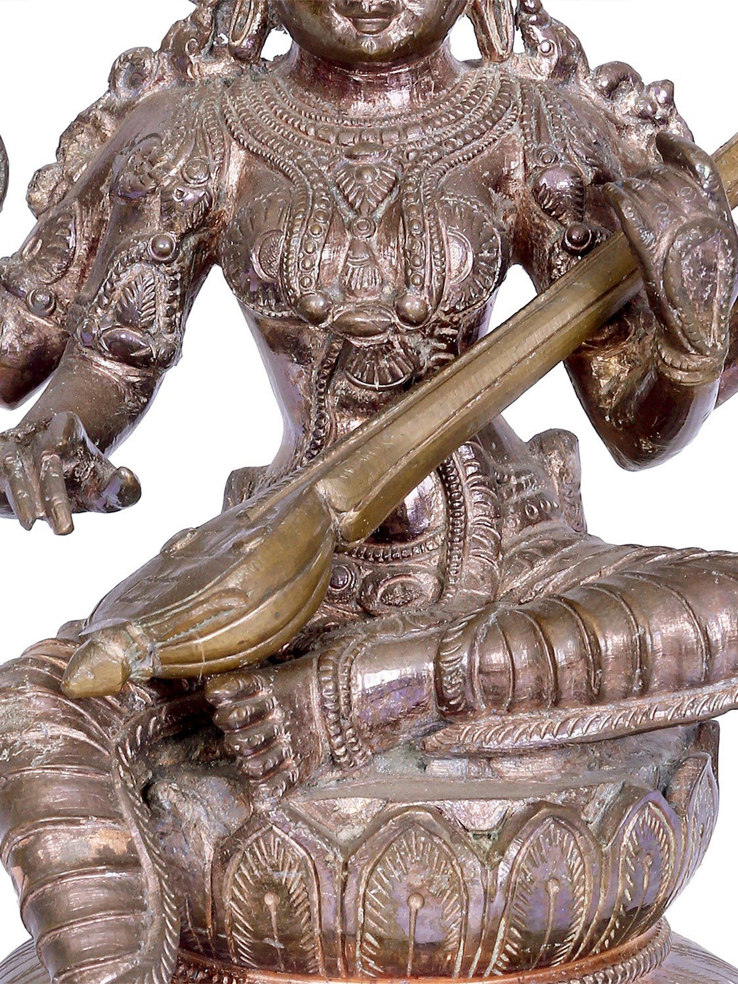 10" Sitting Goddess Saraswati Sculpture | Madhuchista Vidhana (Lost-Wax) | Panchaloha Bronze from Swamimalai