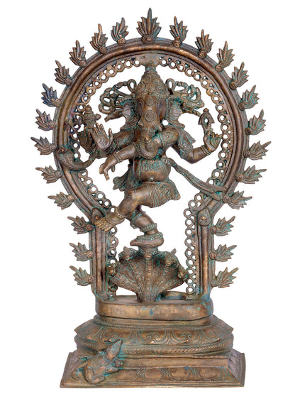 16" Lord Ganesha Idol Dancing on Sarpent| Handmade | Madhuchista Vidhana (Lost-Wax) | Panchaloha Bronze from Swamimalai