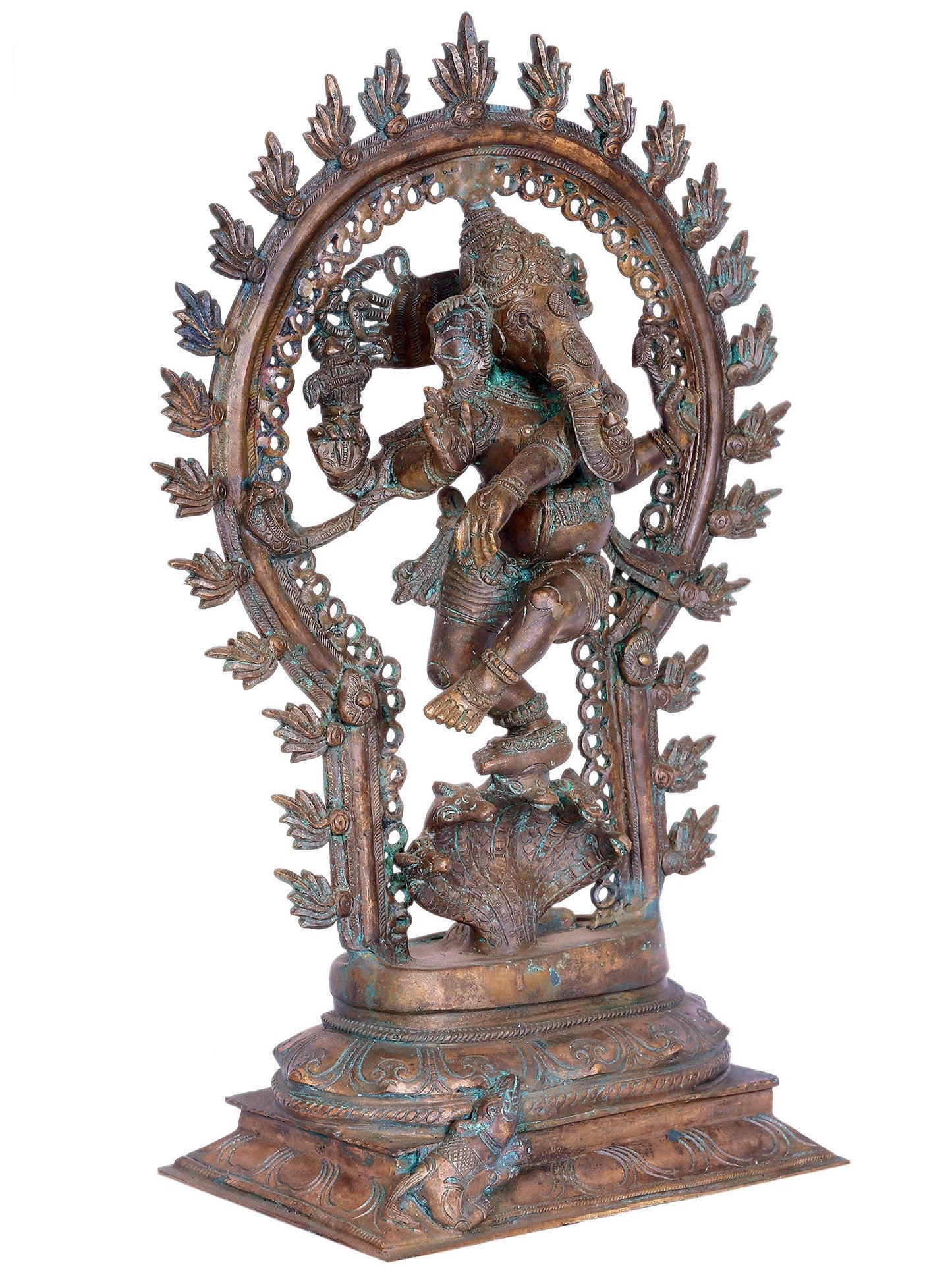 16" Lord Ganesha Idol Dancing on Sarpent| Handmade | Madhuchista Vidhana (Lost-Wax) | Panchaloha Bronze from Swamimalai