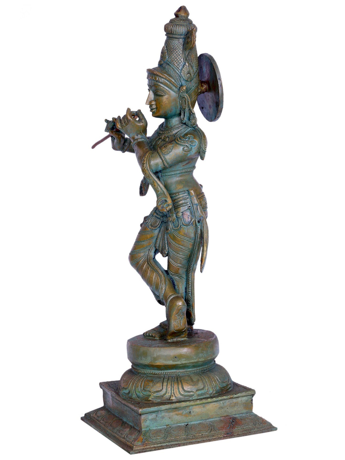 19" Standing Lord Krishna Idol Playing Flute | Madhuchista Vidhana (Lost-Wax) | Panchaloha Bronze from Swamimalai