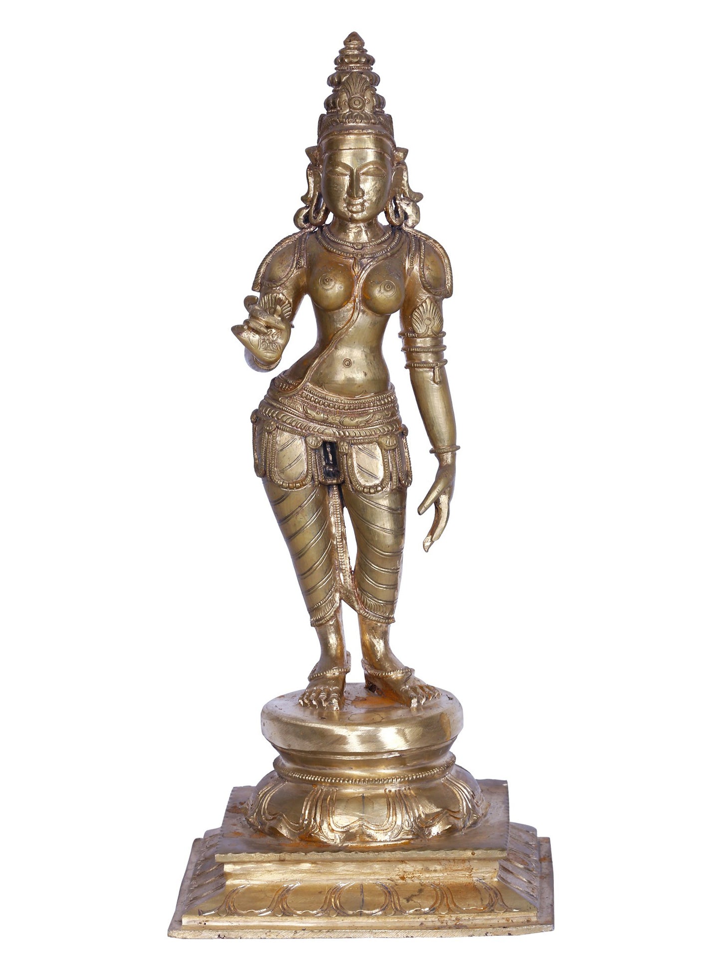 19" Standing Goddess Sivagami (Parvati) | Handmade | Madhuchista Vidhana (Lost-Wax) | Panchaloha Bronze from Swamimalai