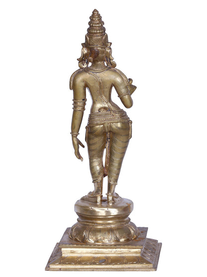 19" Standing Goddess Sivagami (Parvati) | Handmade | Madhuchista Vidhana (Lost-Wax) | Panchaloha Bronze from Swamimalai