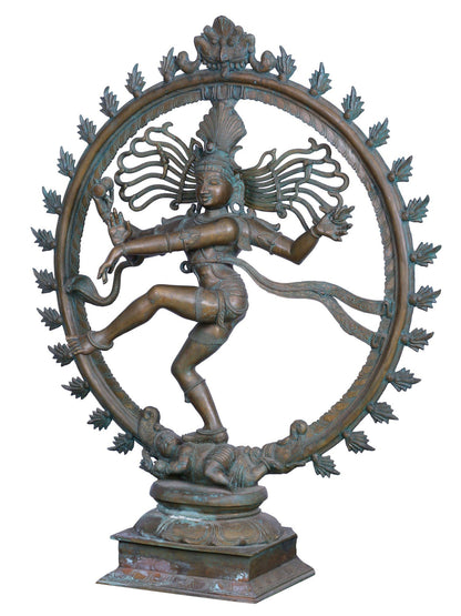 37" Lord Nataraja (Dancing Lord Shiva) - Handmade Panchaloha Bronze Sculpture