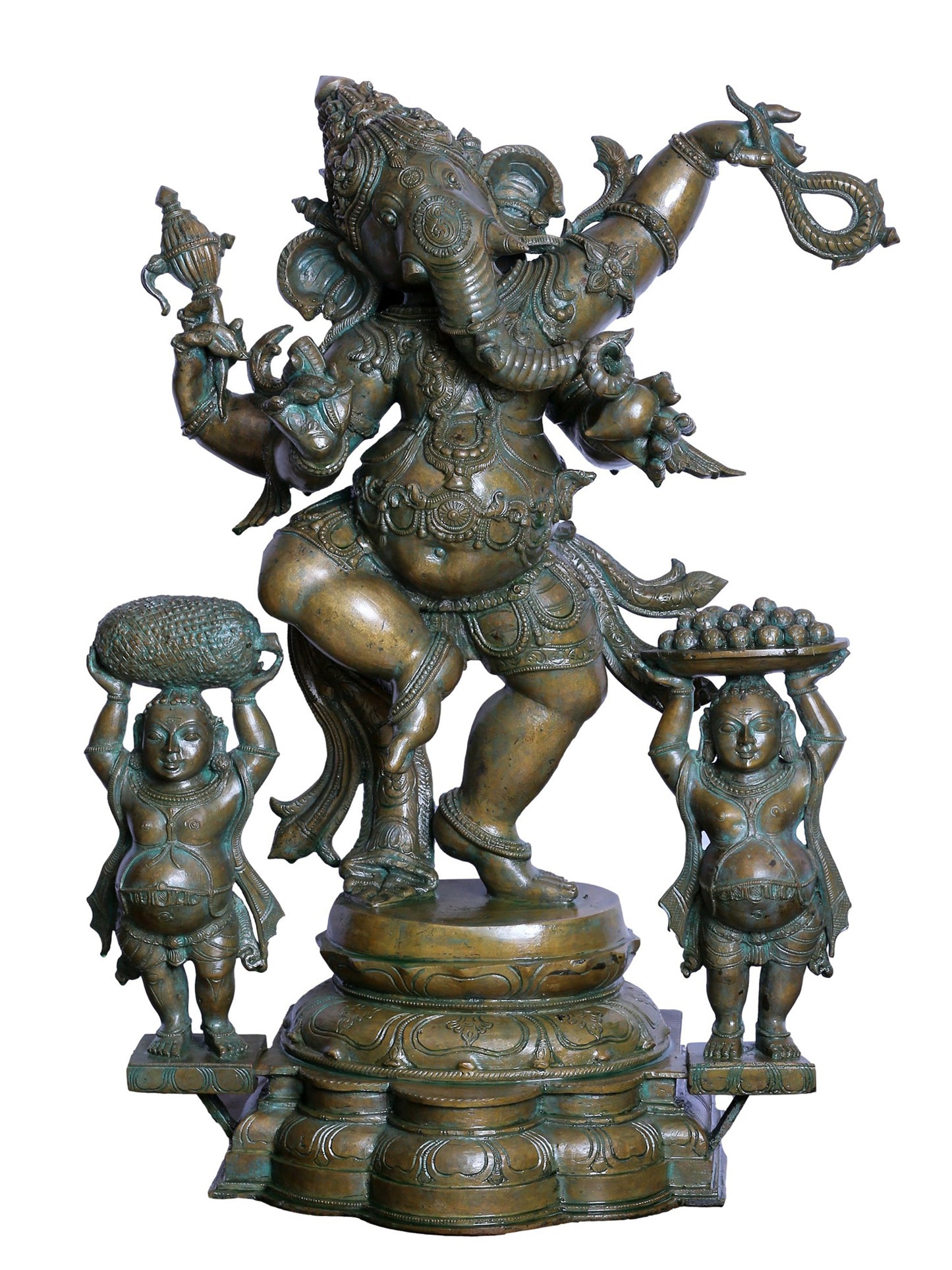 29" Handmade Four Hand Dancing Ganesha Panchaloha Bronze Statue